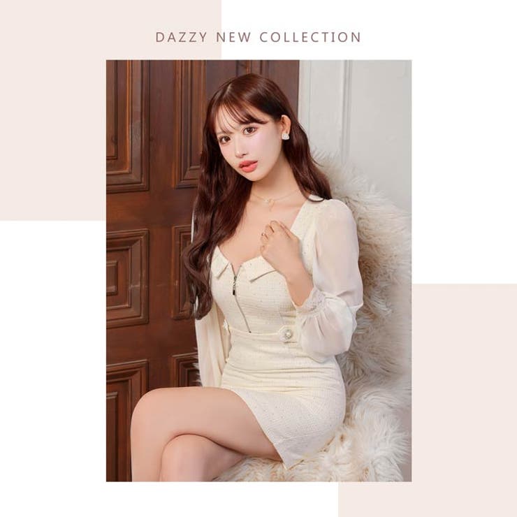 [伊藤桃々着用]主役級に輝く上品ツイード×透け感スリーブの谷間魅せタイトミニ丈キ… | Dazzy | 詳細画像28 