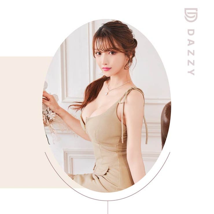 リボンストラップが大人可愛い谷間魅せジップAラインミニ丈キャバドレス[SML 3… | Dazzy | 詳細画像22 