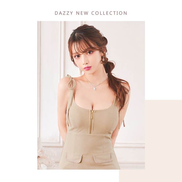 リボンストラップが大人可愛い谷間魅せジップAラインミニ丈キャバドレス[SML 3… | Dazzy | 詳細画像23 