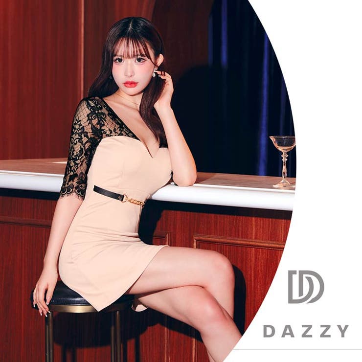 [伊藤桃々着用]バイカラーレースVネックベルトモチーフ五分袖タイトミニ丈キャバド… | Dazzy | 詳細画像23 
