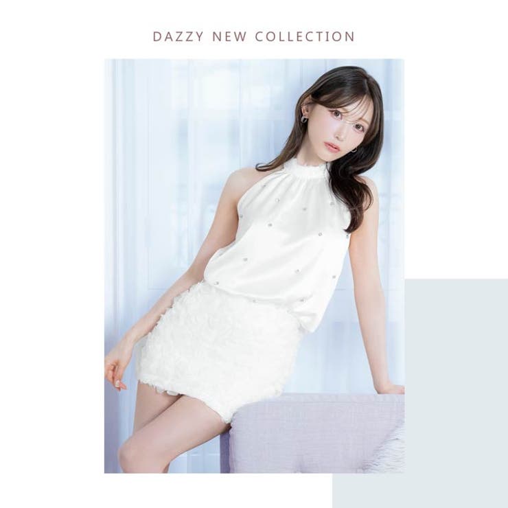 上品サテン×輝くビジュー♪お花レースが大人可愛いタイトミニ丈セットアップ[SML… | Dazzy | 詳細画像27 