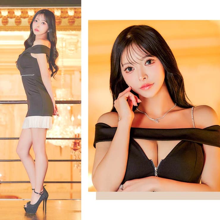 谷間魅せジップ×煌めくチェーンオフショルのプリーツタイトミニ丈キャバドレス[SM… | Dazzy | 詳細画像29 