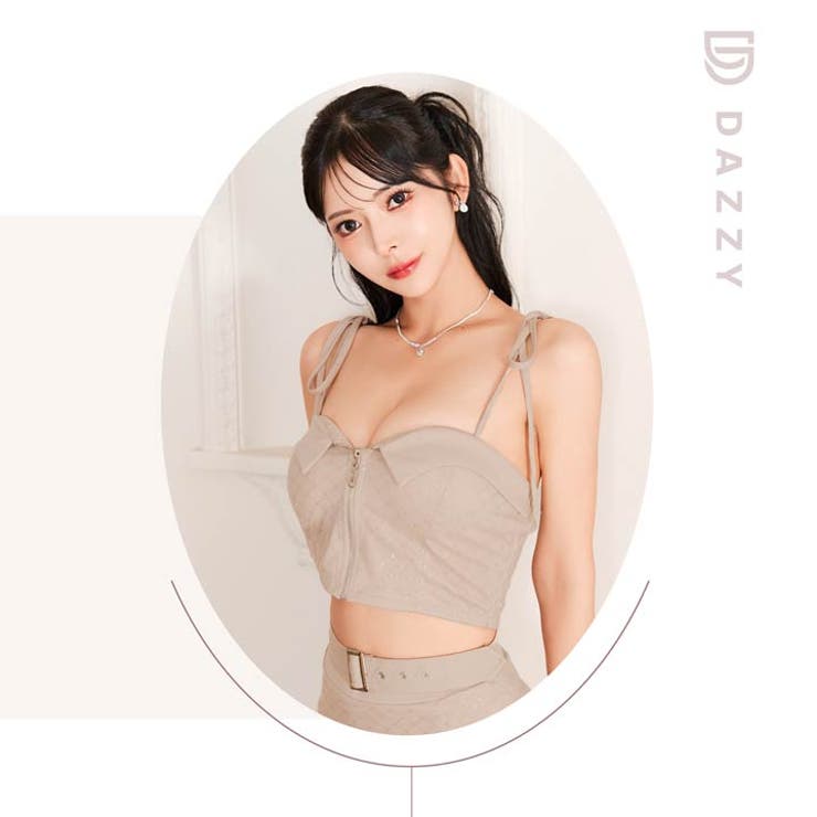 格子柄ラメキャミソール谷間ジップタイトミニ丈セットアップ[SML 3サイズ展開] | Dazzy | 詳細画像23 