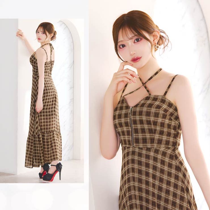 レトロチェック×クロスホルター♪同伴や私服にも着回せるフレアAラインロング丈キャ… | Dazzy | 詳細画像25 