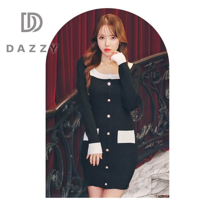 バイカラースクエアポケットモチーフ長袖ニットタイトミニ丈ワンピース | Dazzy | 詳細画像18 