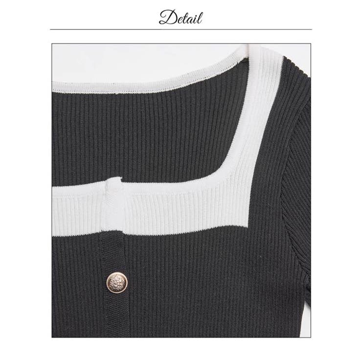 バイカラースクエアポケットモチーフ長袖ニットタイトミニ丈ワンピース | Dazzy | 詳細画像11 