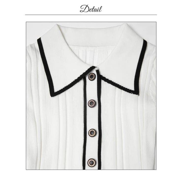 美ラインを惹き立てる襟付きパイピングフリルリブニットワンピース[カジュアル da… | Dazzy | 詳細画像23 