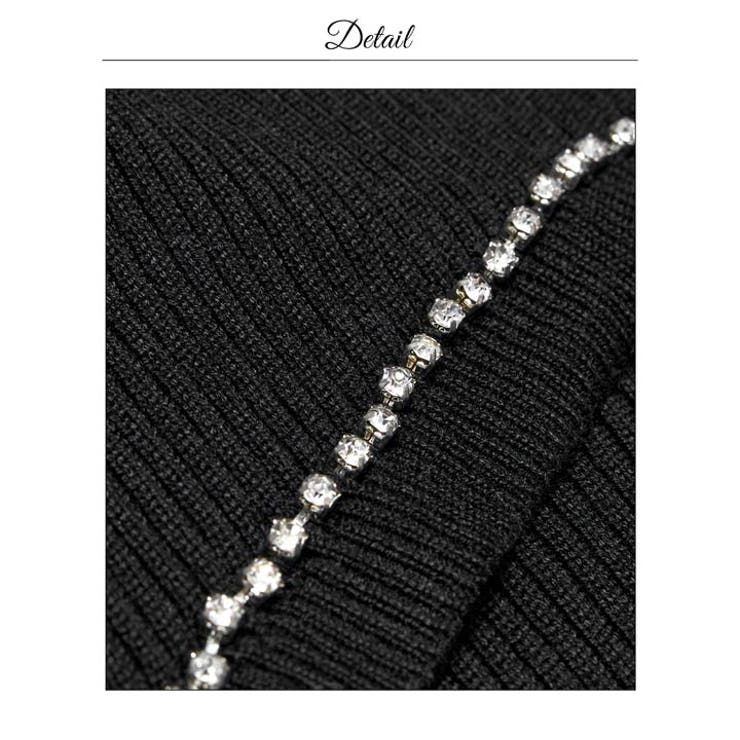 SEXY谷間カット×煌めくビジューフェザースリーブリブニットワンピース[カジュア… | Dazzy | 詳細画像20 