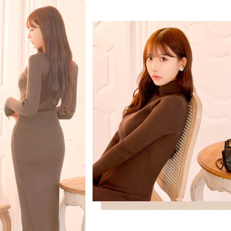 [伊藤桃々着用]SEXYな魅せスリットハイネックリブニットロングワンピース[カジ… | Dazzy | 詳細画像22 