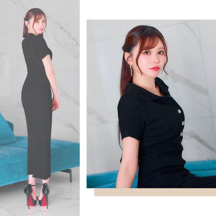襟付きフロントボタンリブニットロング丈ワンピース[カジュアル dazzy clo… | Dazzy | 詳細画像24 