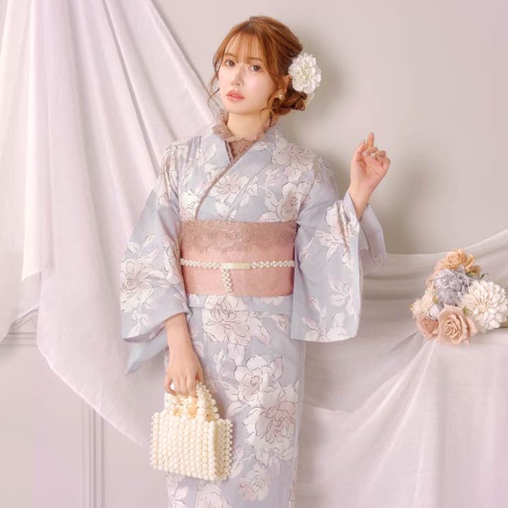 KIMONOMACHI 浴衣 変わり織り綿浴衣＋半幅帯の2点セット LADY