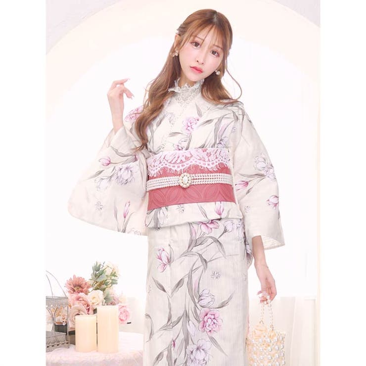 【数々のアワードを受賞】 3点SET]フェミニン姫椿柄浴衣【YUKATA by dazzy】[品番 着物・浴衣