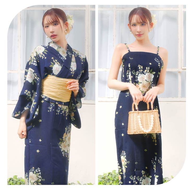 [3点SET][2way] 紺色淡黄花柄浴衣【2026年新作 YUKATA | Dazzy | 詳細画像18 