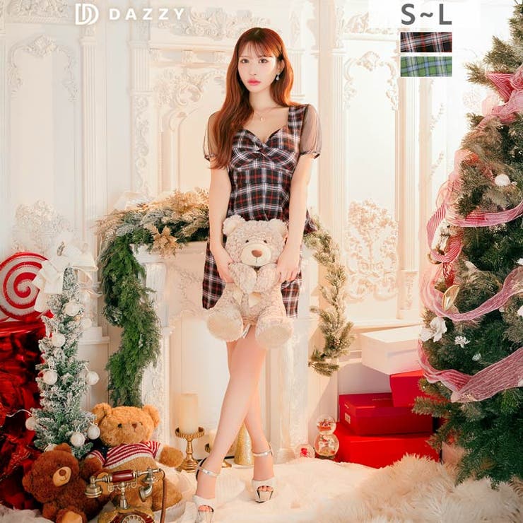 チェック柄ツイストペプラムシアー半袖タイトミニ丈キャバドレス | Dazzy | 詳細画像9 