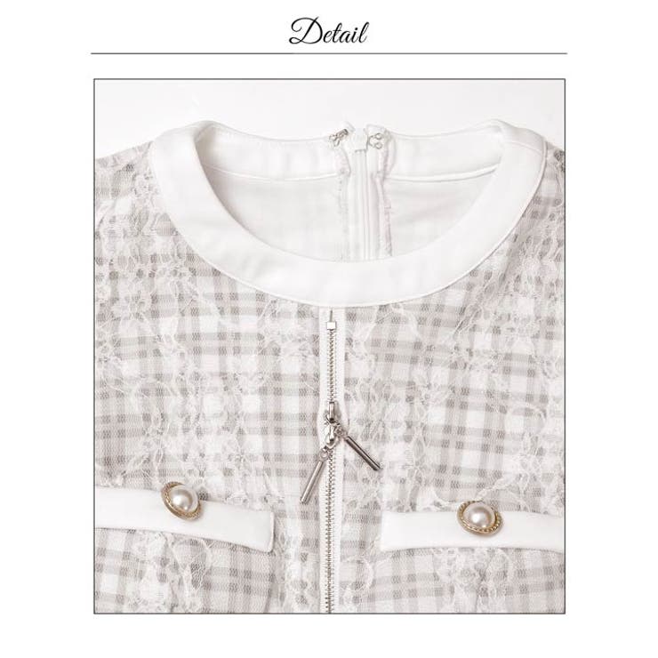 チェック柄レースフロントジップパールボタン半袖タイトミニ丈キャバドレス[SML … | Dazzy | 詳細画像16 