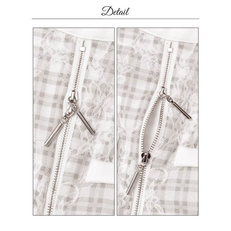 チェック柄レースフロントジップパールボタン半袖タイトミニ丈キャバドレス[SML … | Dazzy | 詳細画像18 