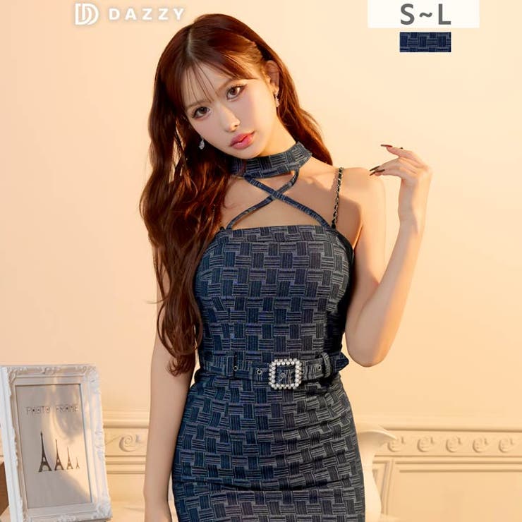 デコルテクロスチェーンキャミベルトモチーフタイトミニ丈キャバドレス | Dazzy | 詳細画像1 