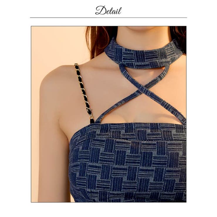 デコルテクロスチェーンキャミベルトモチーフタイトミニ丈キャバドレス | Dazzy | 詳細画像15 