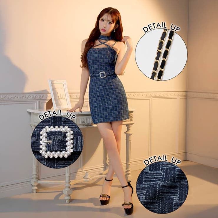 デコルテクロスチェーンキャミベルトモチーフタイトミニ丈キャバドレス | Dazzy | 詳細画像4 