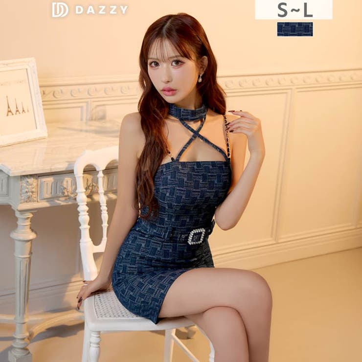 デコルテクロスチェーンキャミベルトモチーフタイトミニ丈キャバドレス | Dazzy | 詳細画像7 