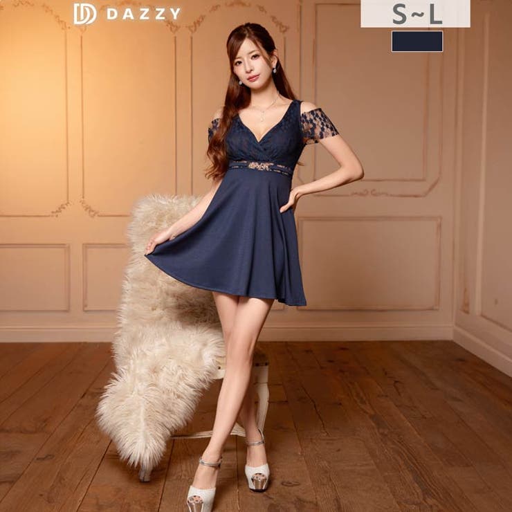 美谷間魅せと透け袖が色っぽいオフショルAラインミニ丈キャバドレス[SML 3サイ… | Dazzy | 詳細画像8 