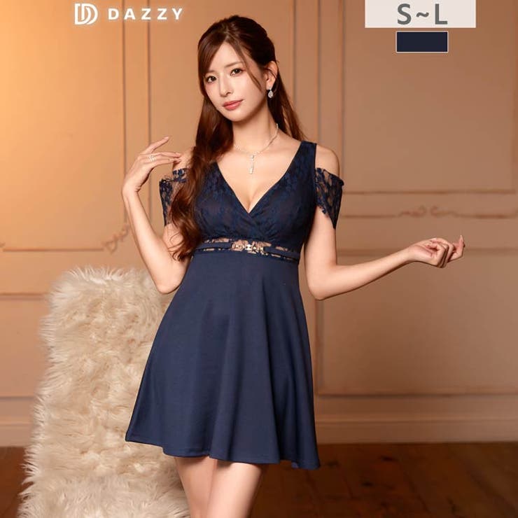 美谷間魅せと透け袖が色っぽいオフショルAラインミニ丈キャバドレス[SML 3サイ… | Dazzy | 詳細画像9 