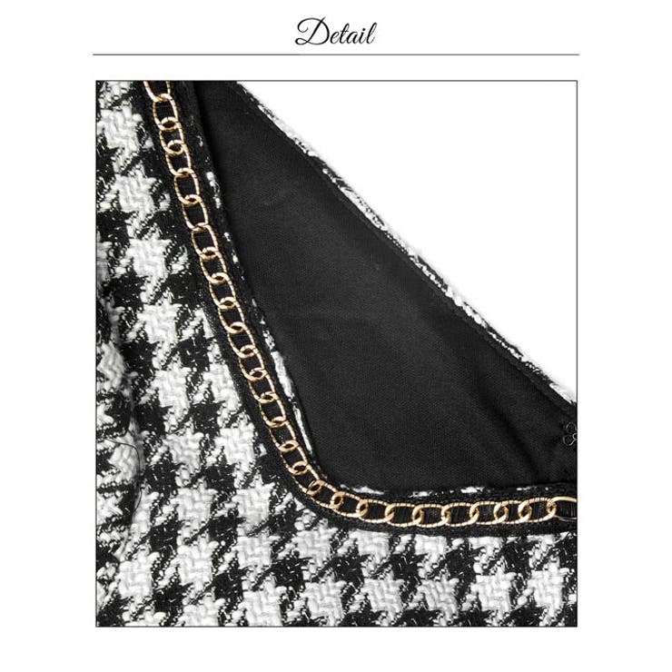 千鳥格子ツイードチェーン胸元ジップ半袖タイトミニ丈キャバドレス[SML 3サイズ… | Dazzy | 詳細画像14 