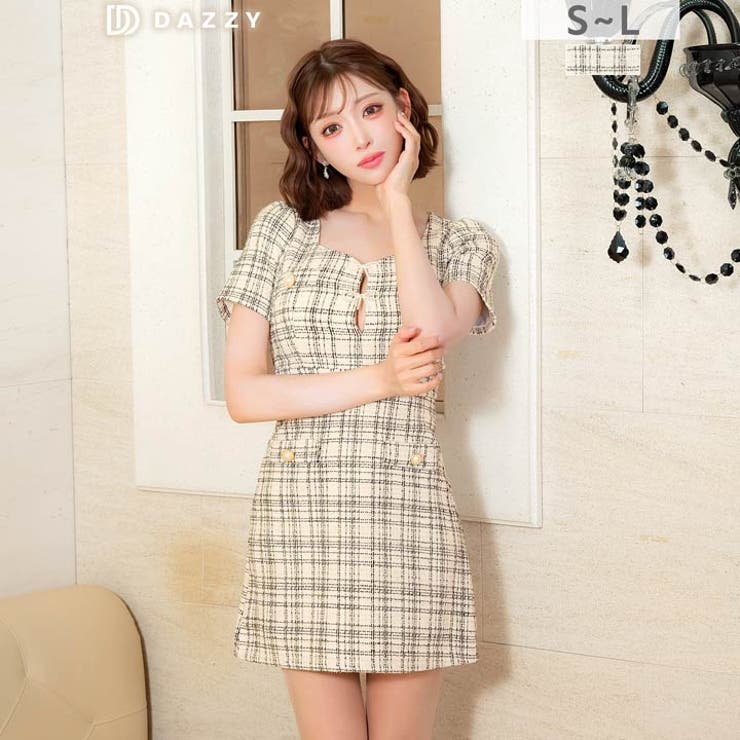 [明日花キララ着用]えちえちリボンのビジュー谷間魅せ×ツイードチェック半袖Aライ… | Dazzy | 詳細画像6 