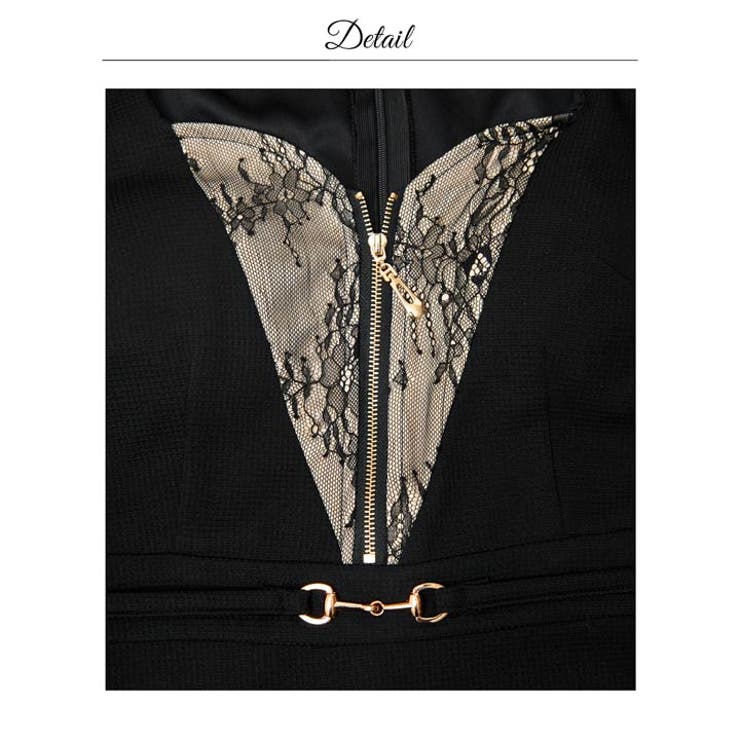 谷間ジップレースシアー長袖ベルトモチーフタイトミニ丈キャバドレス[SML 3サイ… | Dazzy | 詳細画像14 