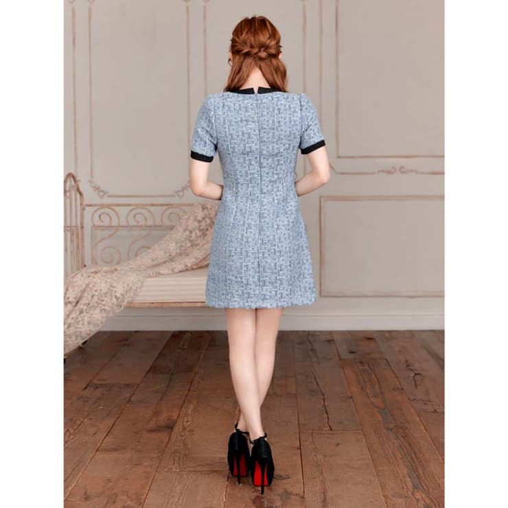 フロントリボンツイードパールボタン半袖Aラインミニ丈キャバドレス[SML 3サイ… | Dazzy | 詳細画像12 