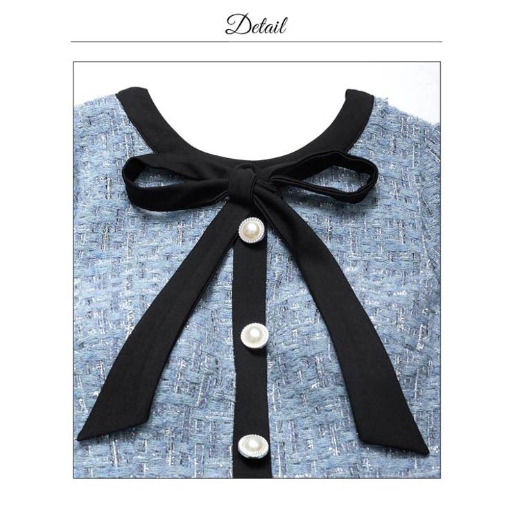 フロントリボンツイードパールボタン半袖Aラインミニ丈キャバドレス[SML 3サイ… | Dazzy | 詳細画像15 