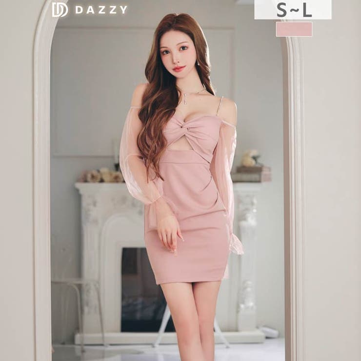 ツイストカットで美谷間強調！透け感長袖ミニ丈キャバドレス | Dazzy | 詳細画像1 