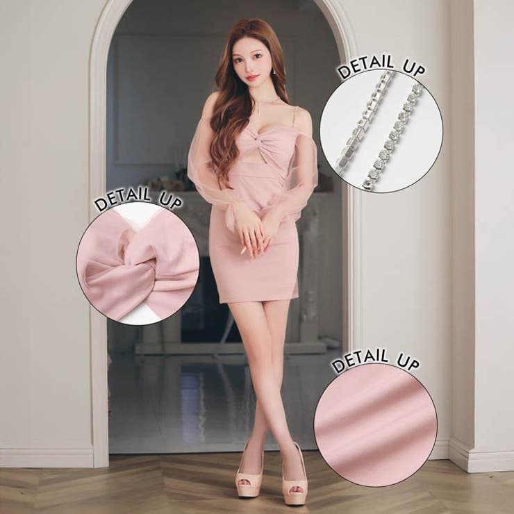 ツイストカットで美谷間強調！透け感長袖ミニ丈キャバドレス | Dazzy | 詳細画像4 