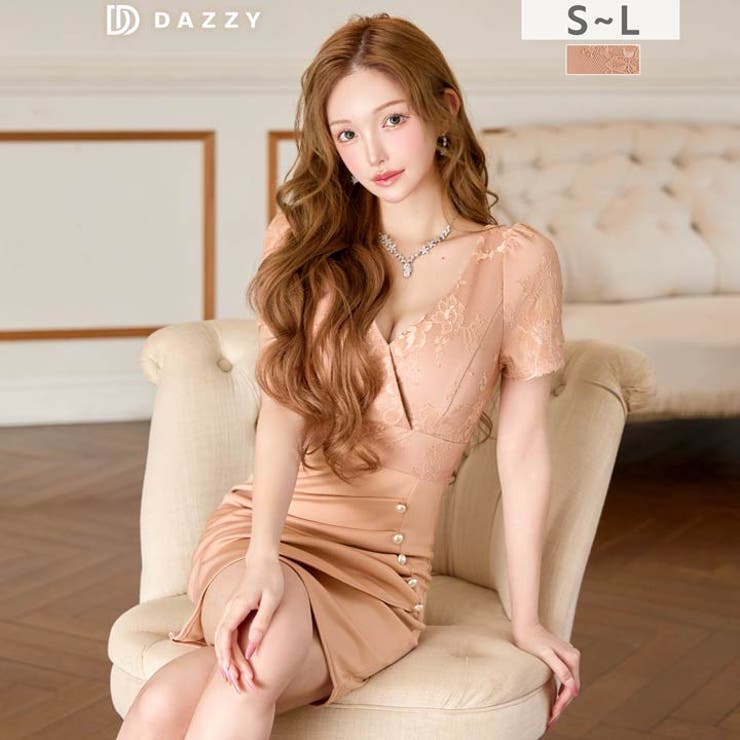 カシュクールレースサイドパールビジュー半袖タイトミニ丈キャバドレス[SML 3サ… | Dazzy | 詳細画像6 