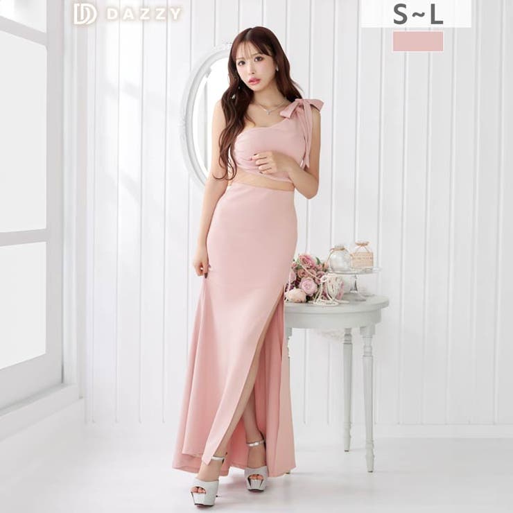 ワンショルリボンウエストシアースリット入りタイトロング丈キャバドレス[SML 3… | Dazzy | 詳細画像2 