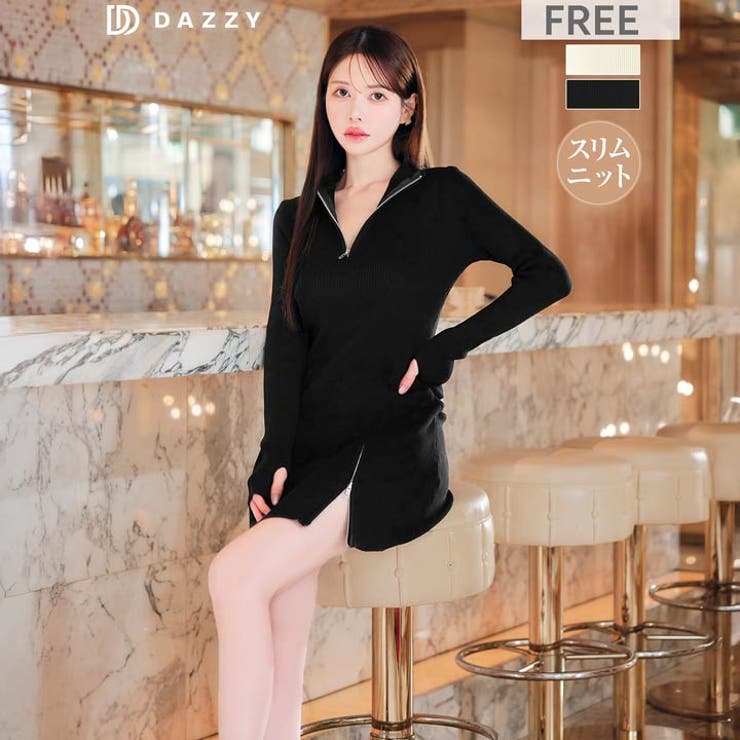 リブニットジップスリット長袖ミニワンピース | Dazzy | 詳細画像13 