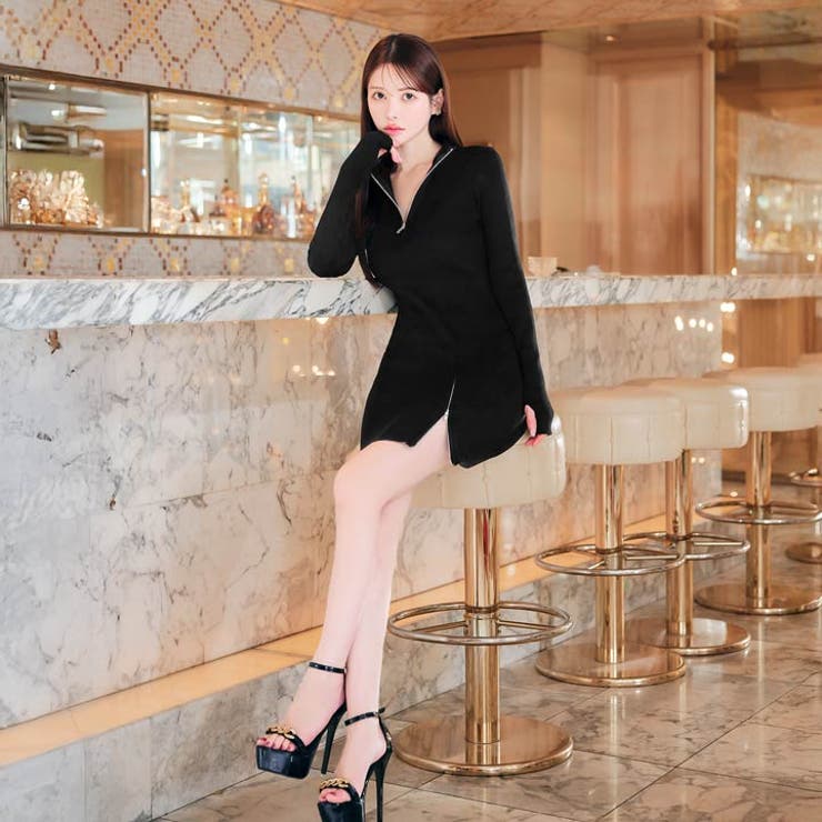 リブニットジップスリット長袖ミニワンピース | Dazzy | 詳細画像14 