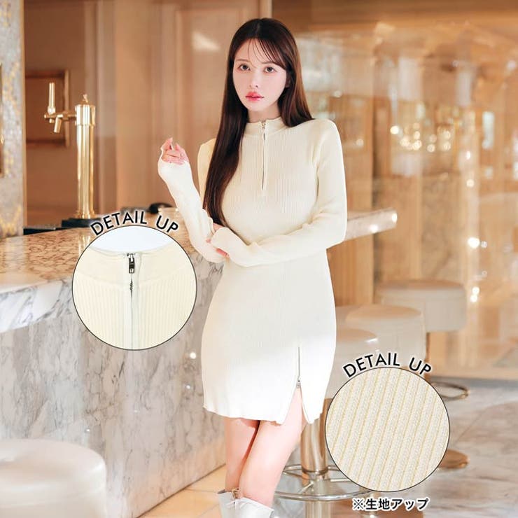 リブニットジップスリット長袖ミニワンピース | Dazzy | 詳細画像6 