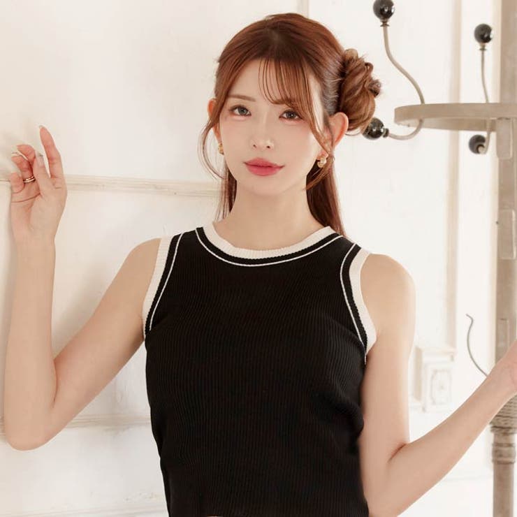 アメスリで骨格から優勝！バイカラーノースリーブセットアップニット[カジュアル d… | Dazzy | 詳細画像8 