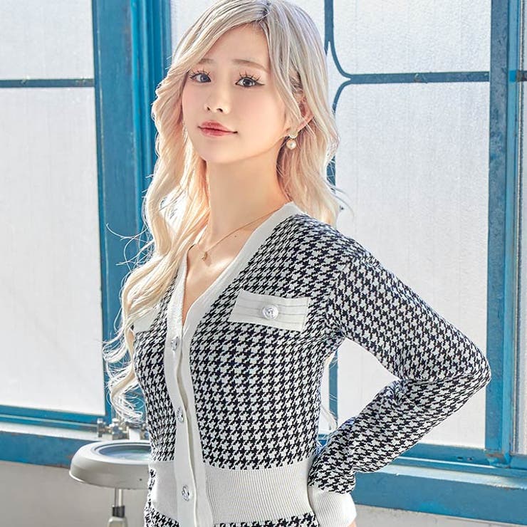 千鳥柄 Vネック フロントボタン | Dazzy | 詳細画像5 