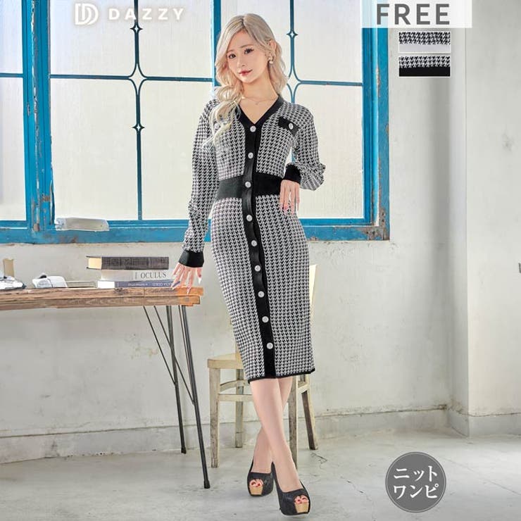 千鳥柄 Vネック フロントボタン | Dazzy | 詳細画像6 
