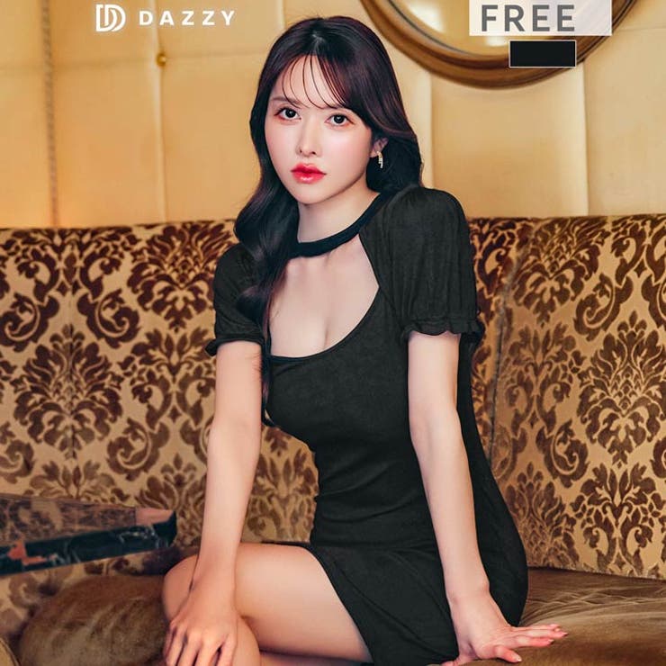 パフスリーブデコルテカットタイトミニワンピース | Dazzy | 詳細画像1 