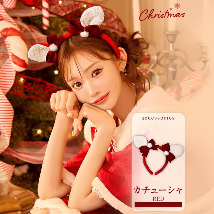 ファーリボンバンビ耳カチューシャ【2025サンタ/コスプレ】 | Dazzy | 詳細画像1 