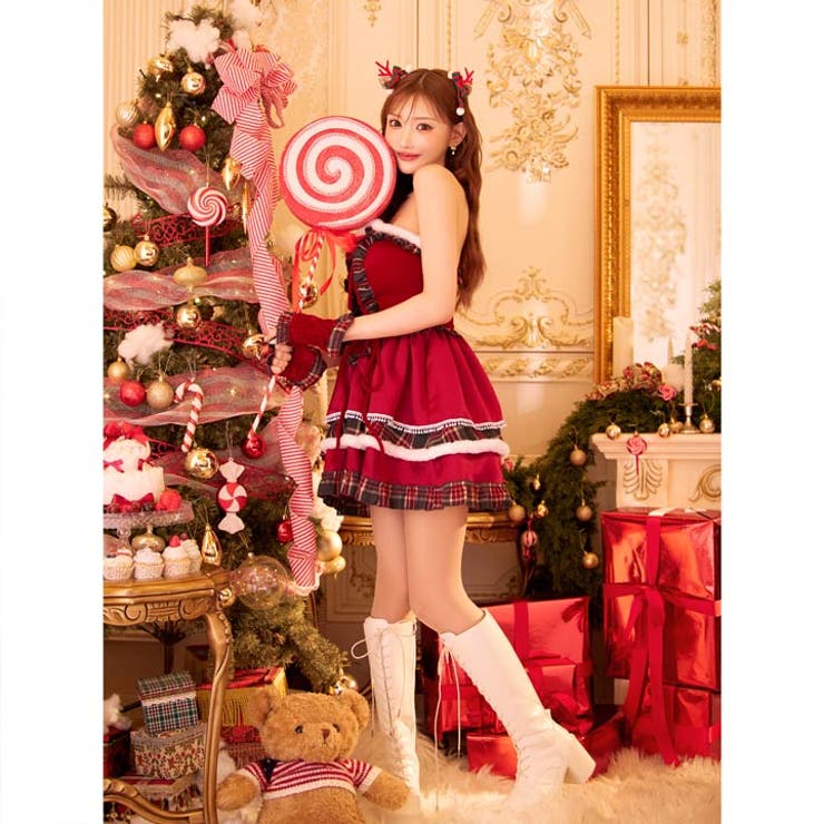 [4点SET]クラシカルチェックレースアップサンタコス【2025サンタ コスプレ… | Dazzy | 詳細画像17 