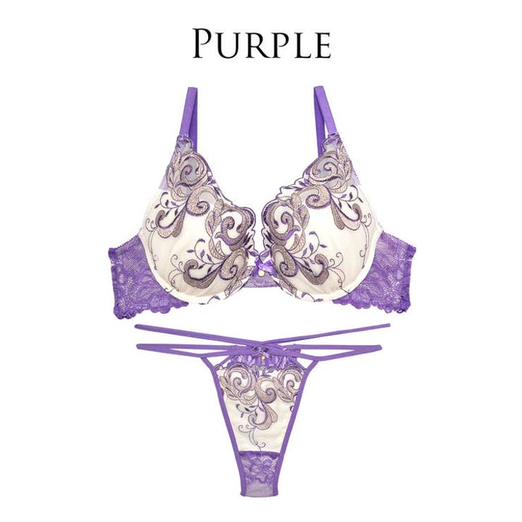 【未使用】LINGERIEAM ブラジャーさショーツセット　ピンク　紫 ブラジャー ショーツ セット[品番：DY000027850]｜Dazzy