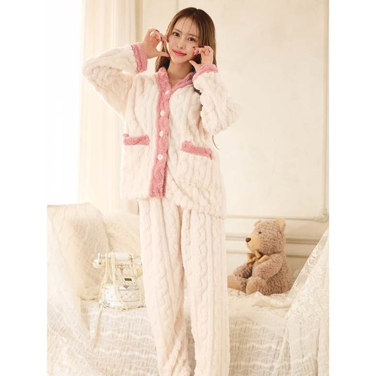 バイカラーケーブルボアトップス&ロングパンツルームウェア | Dazzy | 詳細画像2 