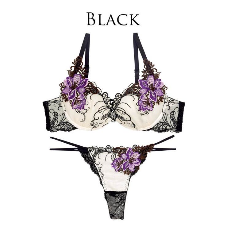 [Reinest]ロイヤルフラワーモチーフブラジャー&バック透けTバックショーツ | Dazzy | 詳細画像7 