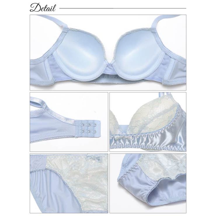 フェミニンサテンフルーレット脇高ブラジャー&フルバックショーツ | Dazzy | 詳細画像10 