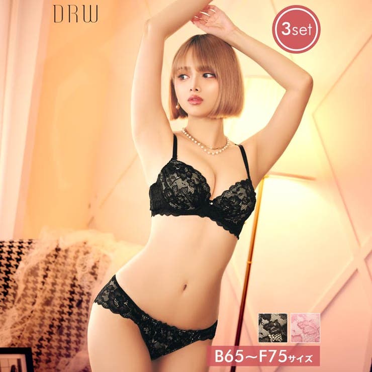 [3点セット]クラシカルヌーディーレースブラジャー&バック透けフルバック&Tバッ… | Dazzy | 詳細画像1 