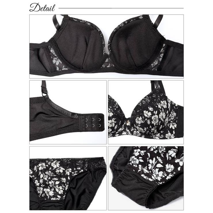 モノトーンモダンフローラル脇高ブラジャー&バック透けフルバックショーツ | Dazzy | 詳細画像10 